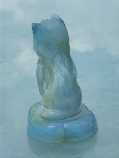 Bristol blue carmel slag glass cat figure, vintage Boyd's figurine?