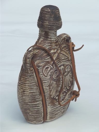 Ceramic fire water bottle, soldier w/ mustache mountain man vintage decanter