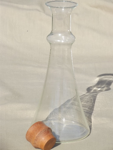 Chemex vintage tall glass bottle carafe w/ danish modern style wood stopper
