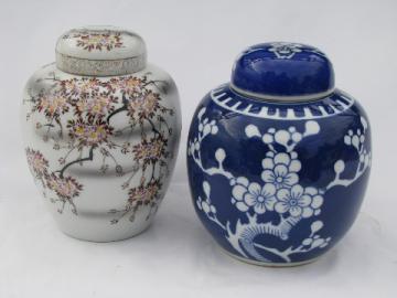 Cherry Blossoms, vintage porcelain ginger jars, blue & white china, pink flowers