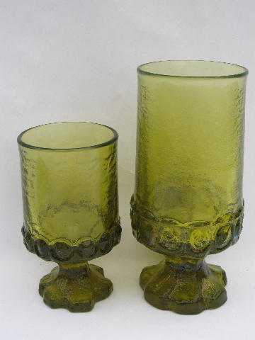 Citron green mod vintage Madeira chunky glass sherbets, water glasses