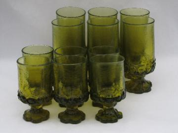 Citron green mod vintage Madeira chunky glass sherbets, water glasses