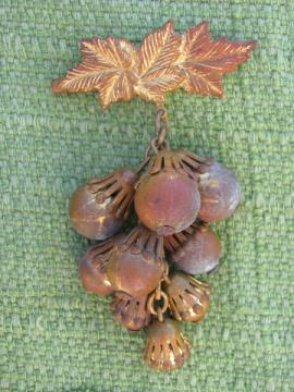 Cluster of red bronze or copper acorns, vintage brooch w/pin back