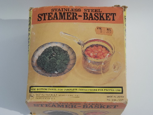 Collapsible kitchen steamer  basket in original box, vintage Japan