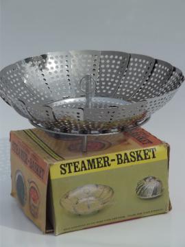 Collapsible kitchen steamer  basket in original box, vintage Japan