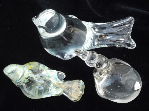 Collection of  glass bird paperweights, vintage glass swan & sparrows