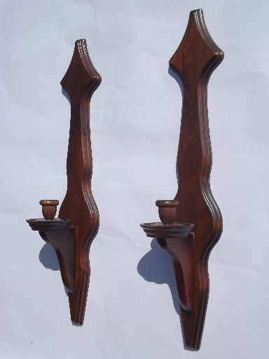 Colonial wood wall sconces w/ hurricane candle shades,  vintage Kennedy - Vermont