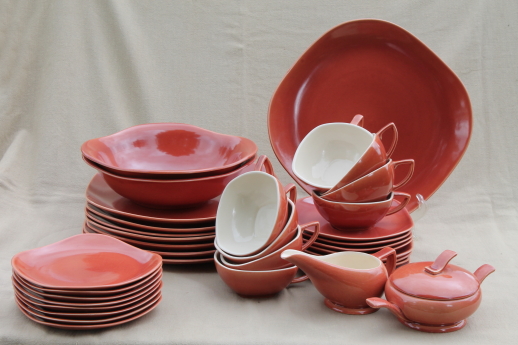 Copper Glow Red Wing pottery dinnerware set for 8, mid-century modern vintage