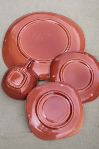Copper Glow Red Wing pottery dinnerware set for 8, mid-century modern vintage