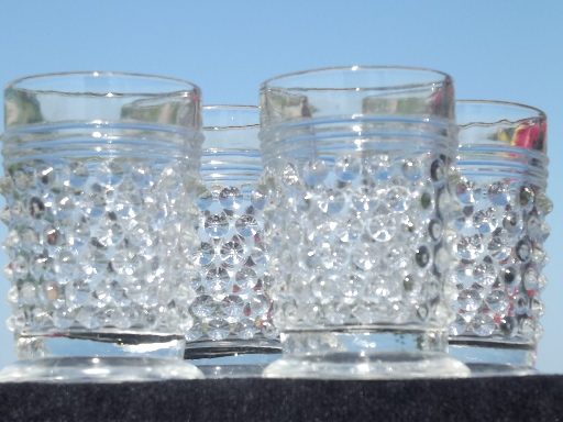 Cordial or shot glasses, vintage hobnail pattern glass liqueurs set