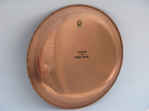 Corfu hand-painted enamel copper tray, 60s-70s vintage Greek souvenir