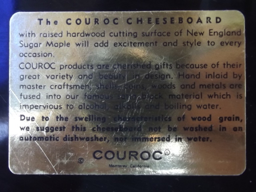 Couroc melmac w/ inlay, red cardinal tray w/ original wood cheese board