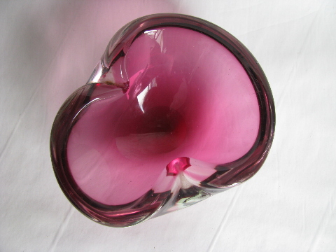 Cranberry glass free form dish, 50s-60s vintage, chalet murano art glass ?