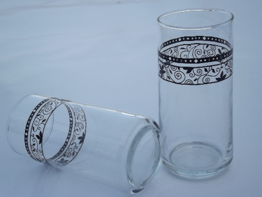 Crisa glass tumblers, vintage Libbey glasses w/ black wrought iron pattern