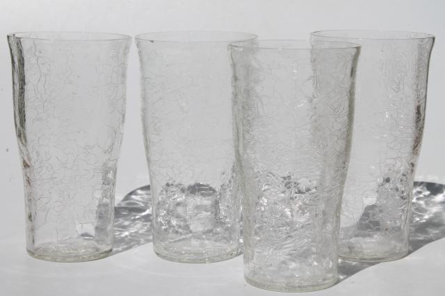 crystal clear crackle glass tumblers, mod vintage drinking glasses set of 4