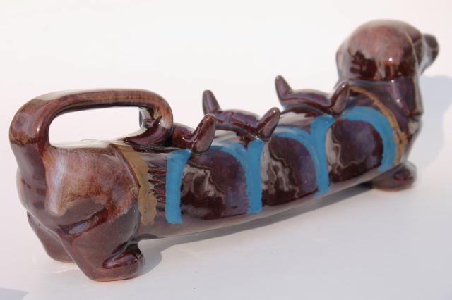 dachshund doxie weiner dog, vintage Japan hand painted ceramic shot glasses & decanter