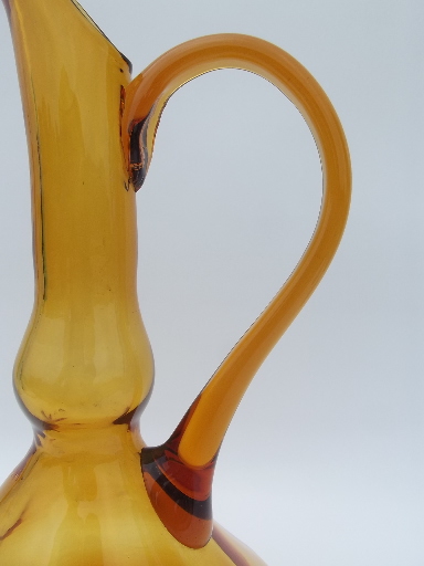 Danish modern vintage 60s amber art glass tall pitcher, Blenko or Italy?