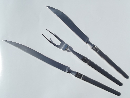 Danish modern vintage stainless steel carving knives & fork set, Japan blades