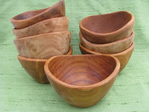 Danish modern vintage teak wood salad bowls set, big mod shape