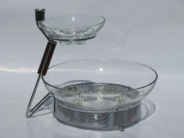 Danish modern vintage two-tier retro glass chip & dip set, deco square