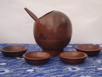 Danish modern vintage wood salad set, round ball serving bowl & salad bowls