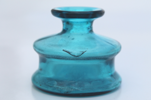 Dansk blue glass ink bottle vase, danish modern vintage