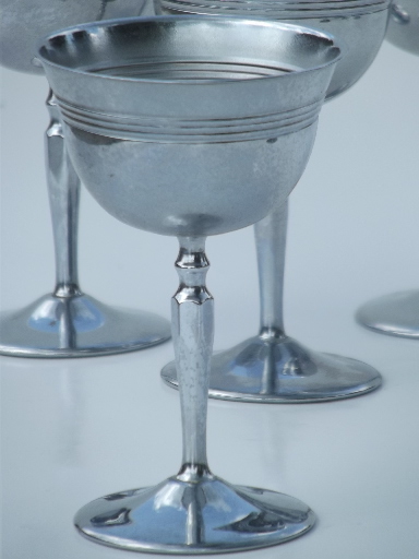 Deco chrome cocktail glasses, mid-century mod  vintage martini glasses