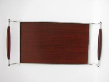 Deco moderne vintage polished rosewood / aluminum serving tray