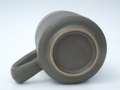 Denby Camelot pattern cream pitcher, matte green stoneware pottery