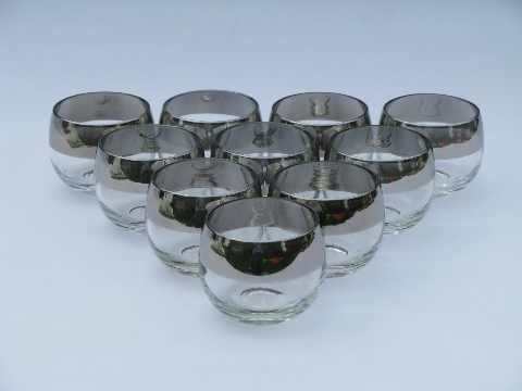 Dorothy Thorpe roly-poly wide silver band vintage glasses, punch bowl set