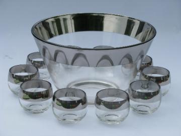 Dorothy Thorpe roly-poly wide silver band vintage glasses, punch bowl set