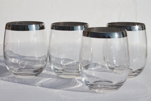 Dorothy Thorpe silver band roly poly glasses, large tumblers / stemless wine glasses