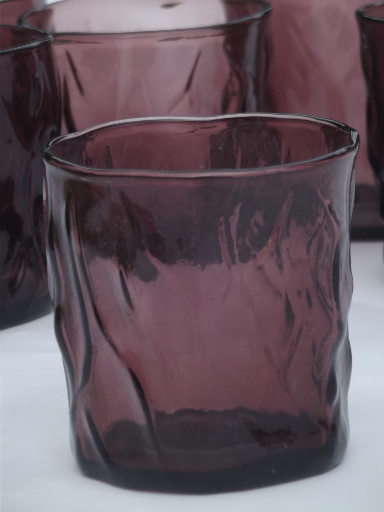 Driftwood crinkled  glass tumblers, amethyst purple old-fashioned glasses