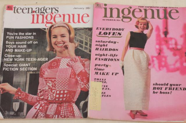 early 60s vintage teen age girl fashion magazines, lot back issues Mademoiselle, Ingenue