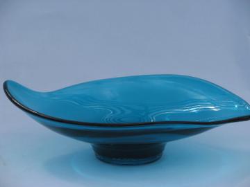 Epic line Viking, vintage West Virginia art glass freeform dish, aqua blue