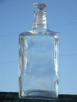 Etched glass Brandy  decanter, old tantalus or bar bottle w/ etched label