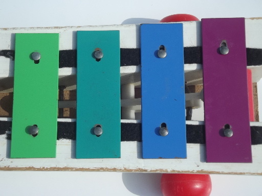 Fisher-Price xylophone, 60s 70s vintage metal chime wood pull toy