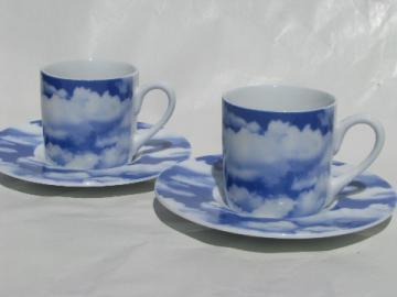 Fluffy white clouds on blue sky Germany china espresso cups and saucers