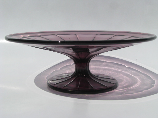 Footed plate, amethyst Hazel Atlas glass, spoke wheel colonial pattern