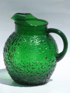 Forest green Soreno glass ball pitcher, retro vintage Anchor Hocking