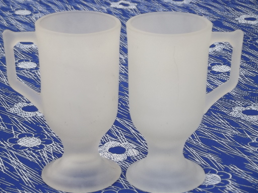 Frosted glass mugs, vintage Indiana satin crystal tall cups set