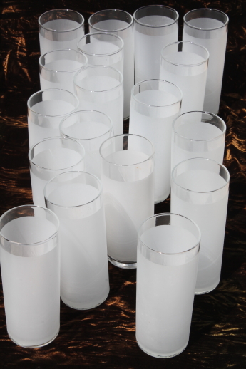 Frosty white tom collins cocktail glasses, set of 18 tall skinny retro drinking glasses