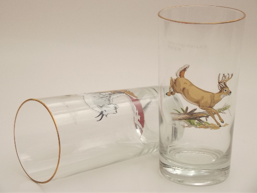 Gander Mt. game animals drinking glasses set, vintage West Virginia glass