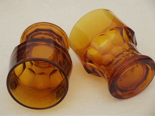 Georgian thumbprint pattern amber glass glasses, flat tumblers set of 6