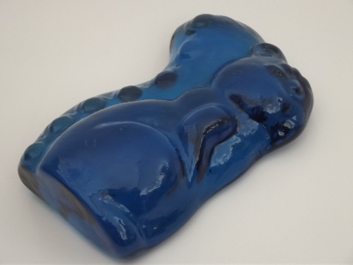 Glass squirrel paperweight, vintage Viking art glass squirrel in blue