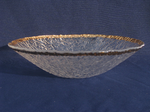 Gold border Italian art glass dishes, huge serving plate and salad bowl
