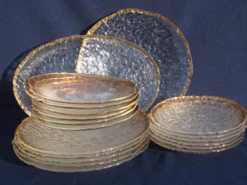 Gold border Italian art glass dishes, salad and dinner plates, bowls