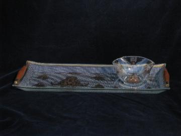 Gold patterned Briard glass, mid-century modern vintage tray & sauce bowl