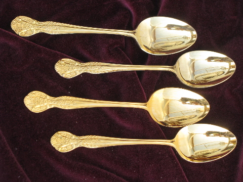 Gold plated silverware, Pamela flatware for 4, vintage Nasco - Japan