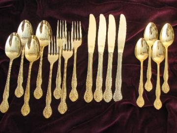 Gold plated silverware, Pamela flatware for 4, vintage Nasco - Japan